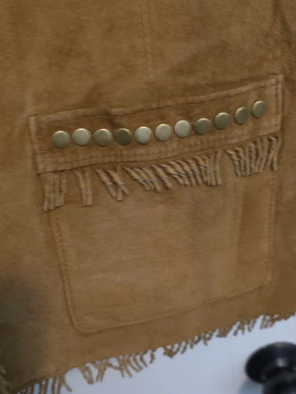 Double D Ranch Tan Brown Fringe & Studded Suede Leather Jacket - Woman's Size L - Picture 4 of 12
